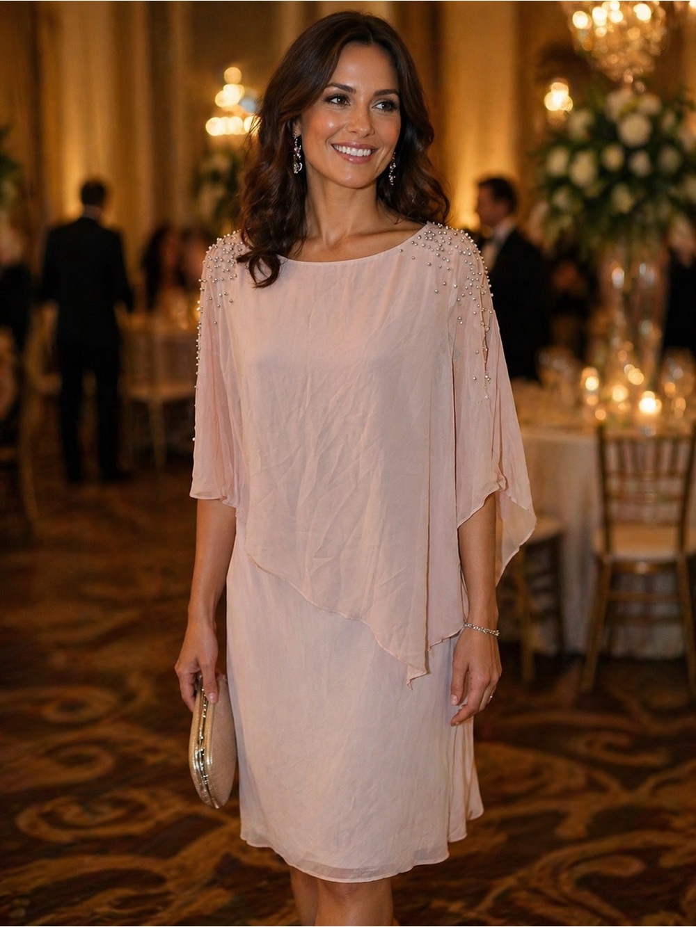 Xscape Blush Pink Beaded Midi Dress